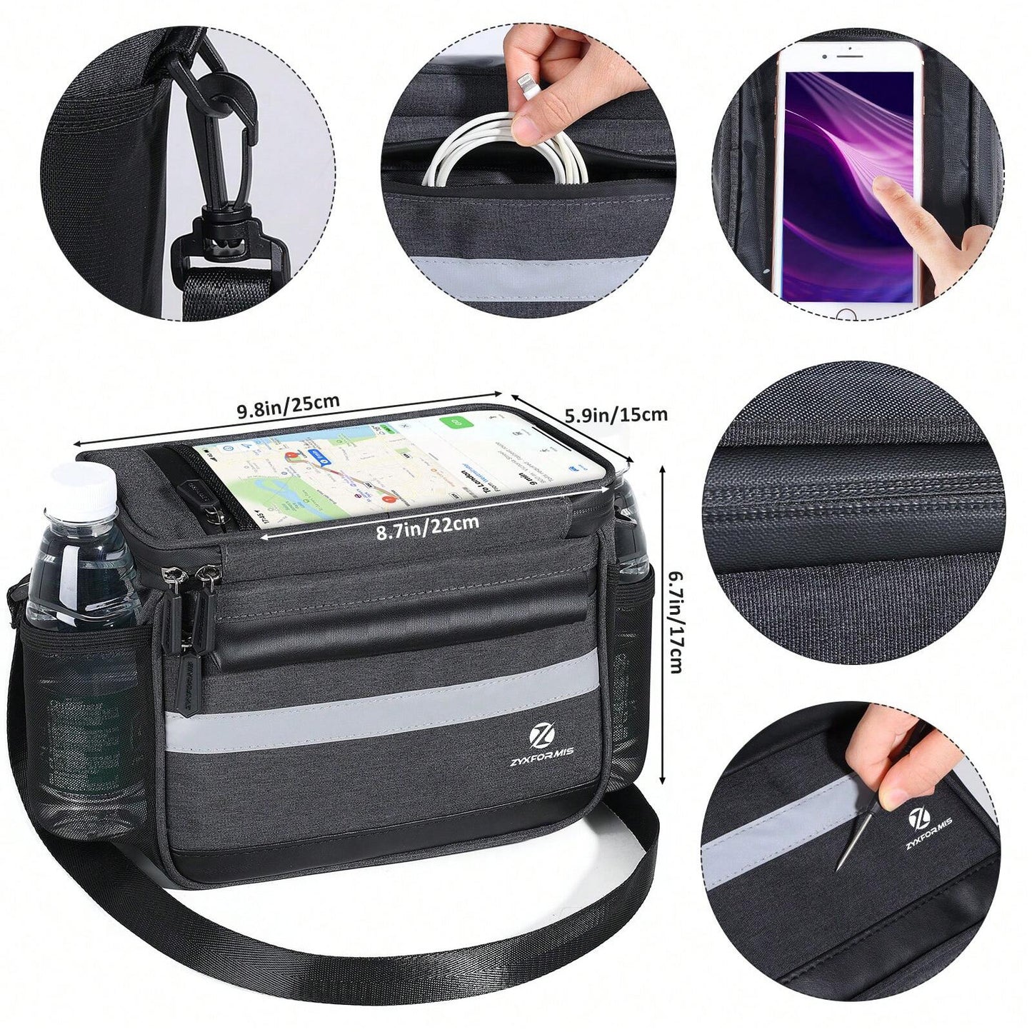 Zyxformis Bike Handlebar Bag – Large Waterproof Cycling Pouch