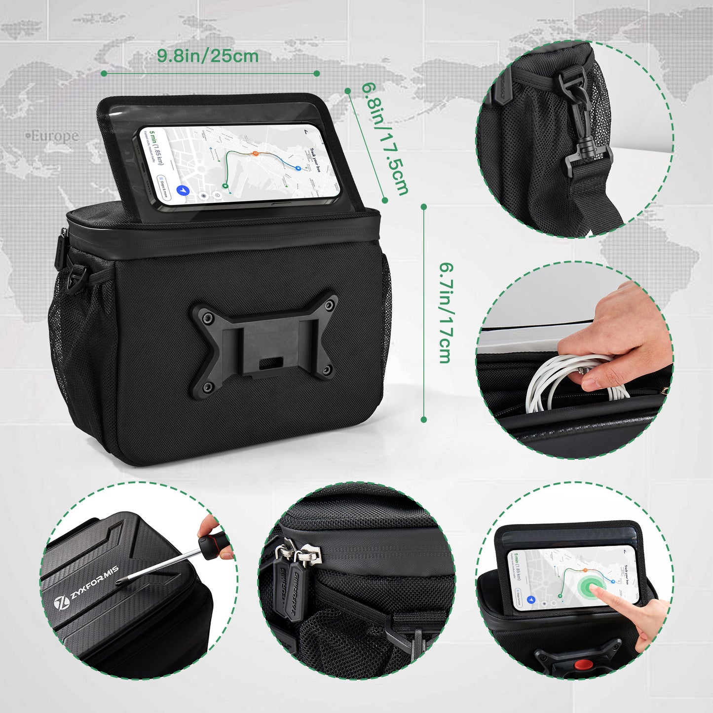 Zyxformis Bike Handlebar Bag – Phone Pouch with TPU Touch