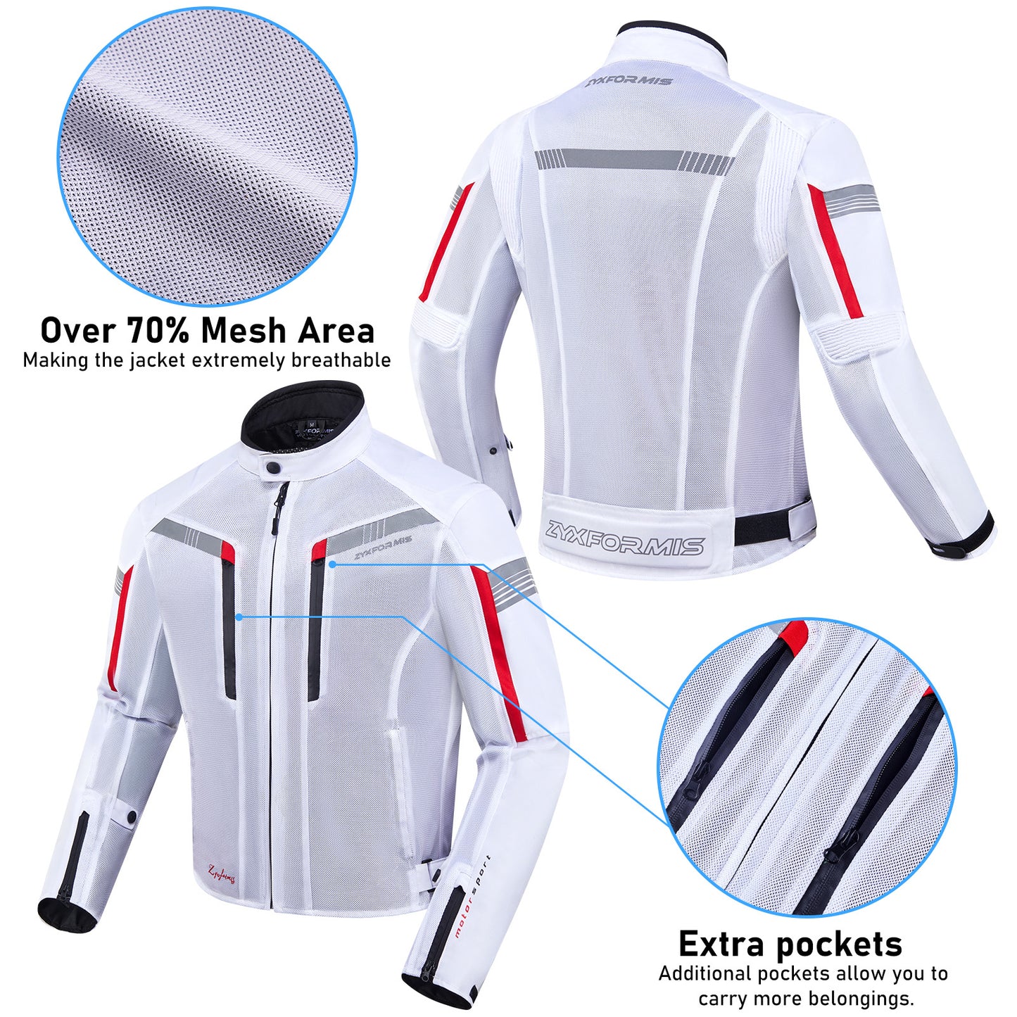 Zyxformis Summer Motorcycle Jacket – Summer Mesh, Reflective Design, CE Armor