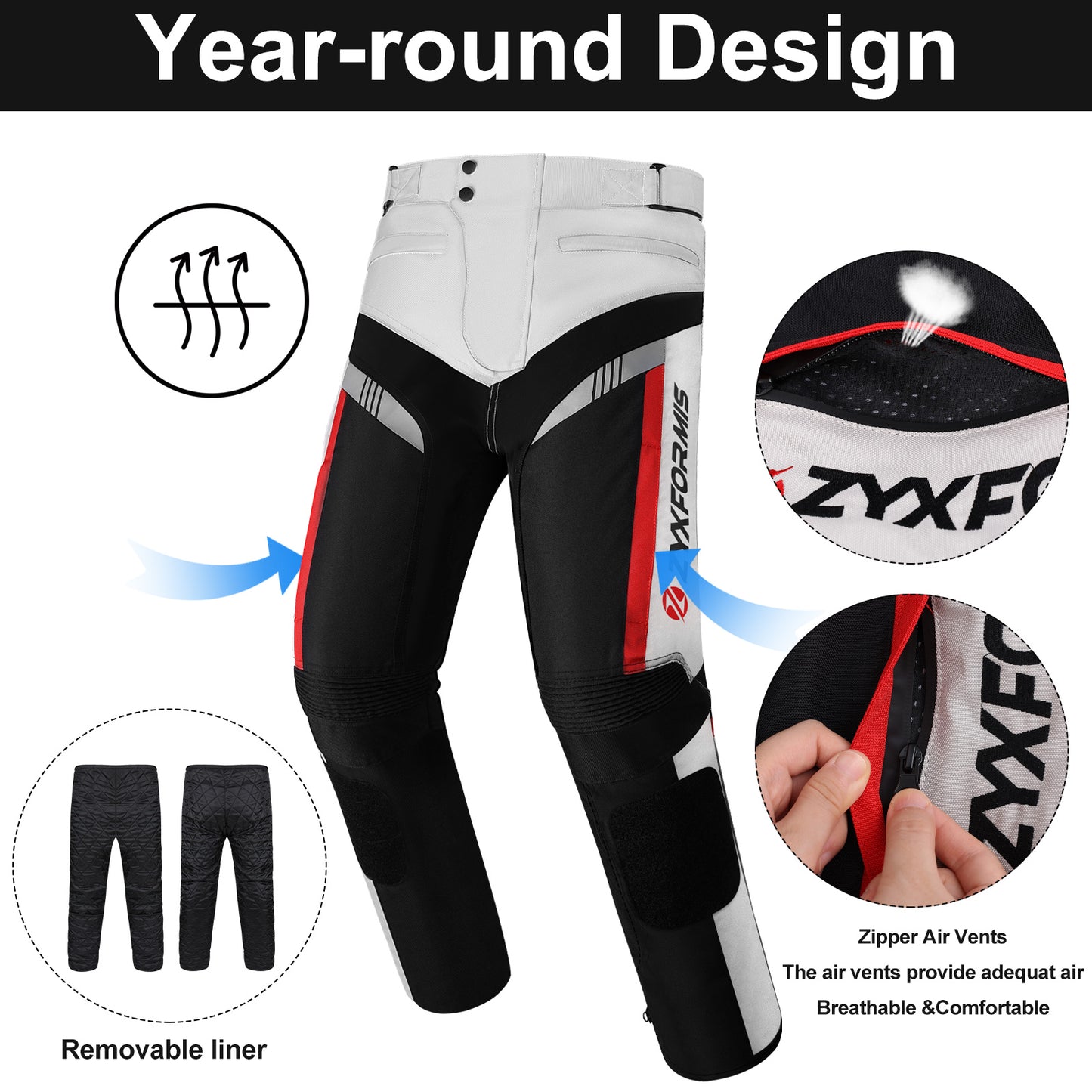 Zyxformis Men's Motorcycle Pants – CE Armor, All-Season Riding Gear