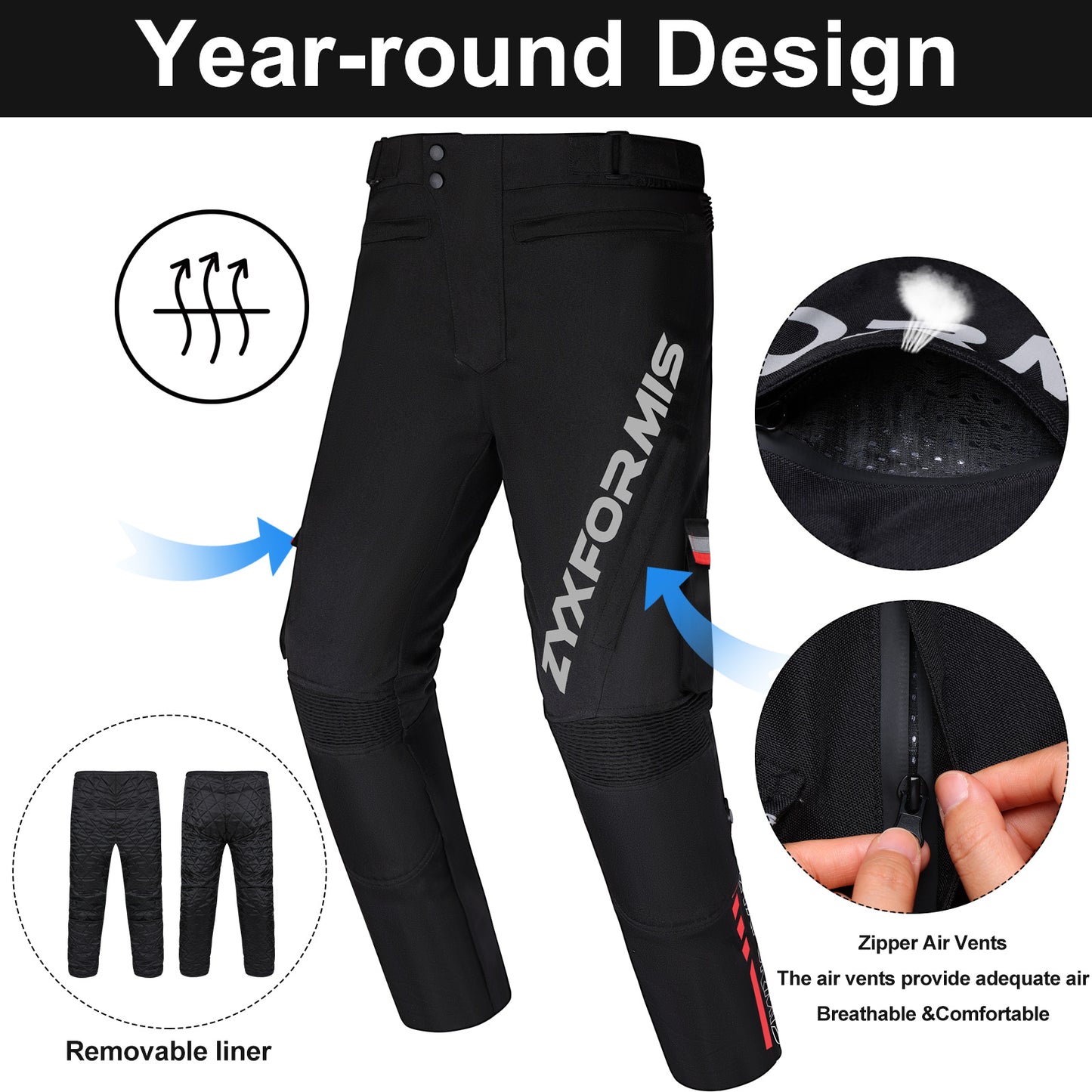 Zyxformis Men's Motorcycle Pants – CE Armor, All-Season Riding Gear