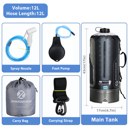 Zyxformis 12L/20L Camping Shower Bag – Portable TPU with Pump & Nozzle
