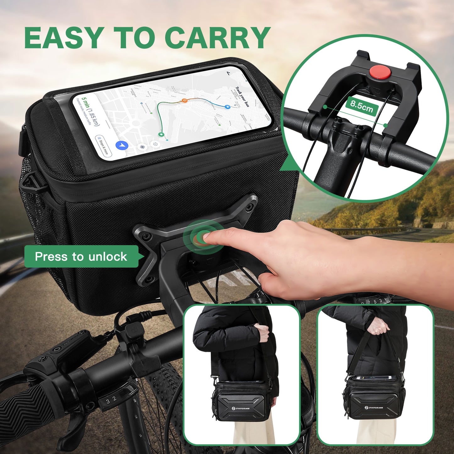 Zyxformis Bike Handlebar Bag – Phone Pouch with TPU Touch
