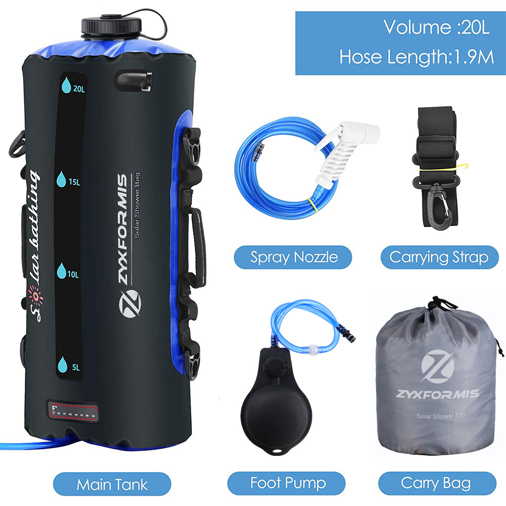 Zyxformis 12L/20L Camping Shower Bag – Portable TPU with Pump & Nozzle